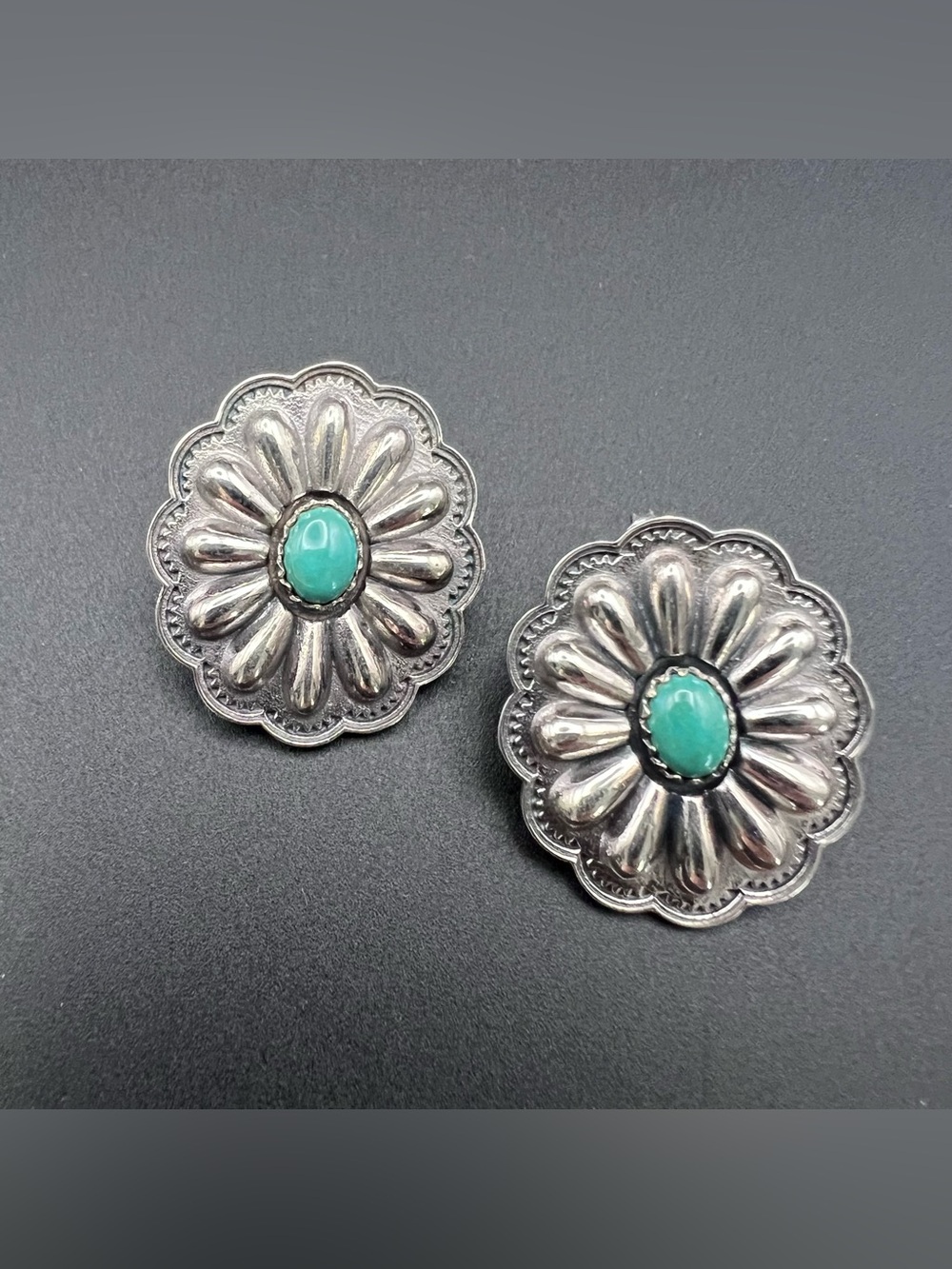 Sterling Silver Turquoise Concho Earrings